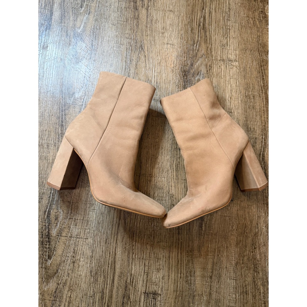 Steve Madden Lourde Tan Leather Ankle Boots Block Heel Pointed Toe Size 8.5M